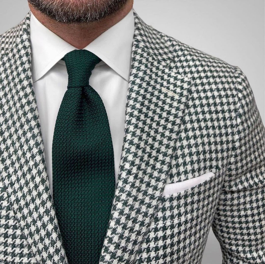 Green Red Brown Men's Tailored Fit Single Breasted Two-buttons Houndstooth Casual Jacket