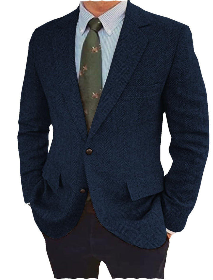 Brown Blue Men's Tailored Fit Single Breasted Two-buttons Tweed Casual Jacket