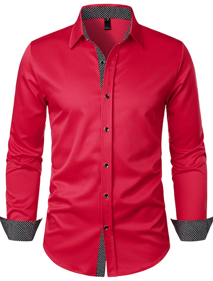 White Red Black Men's Long Sleeves Classic Solid Color Shirt