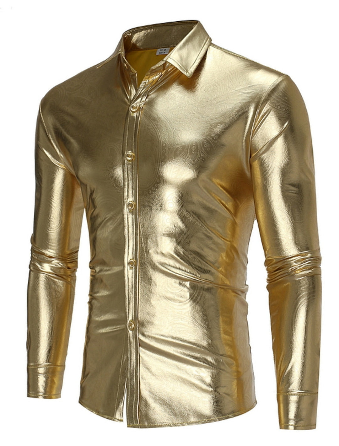 Gold Silver Black Men's Long Sleeves Party Printed Shirt, Gold Gold Silver Black Men's Long Sleeves Party Printed Shirt, Gold