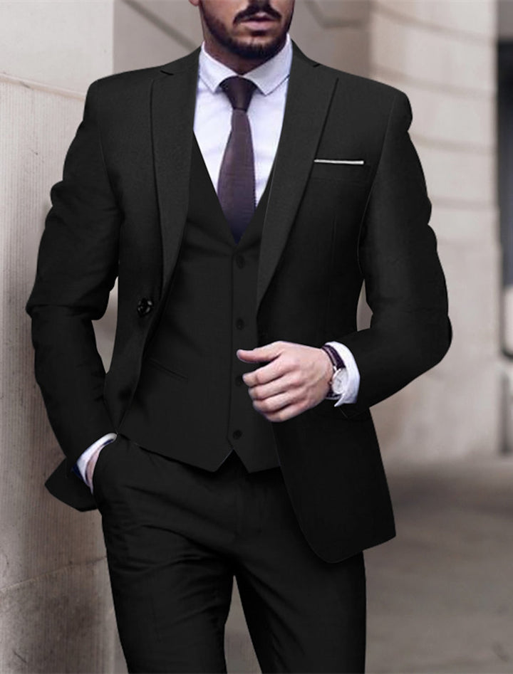 Men's Tailored Fit Single Breasted One-button 3 Pieces Solid Colored Wedding Suits