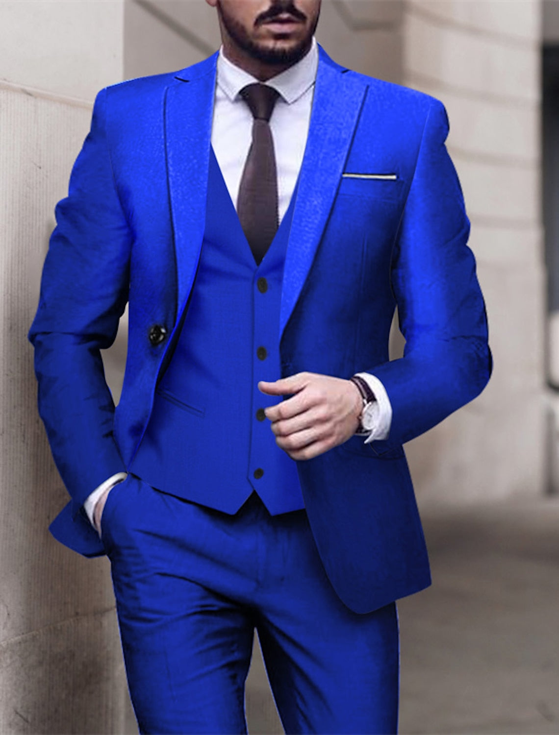 Men's Tailored Fit Single Breasted One-button 3 Pieces Solid