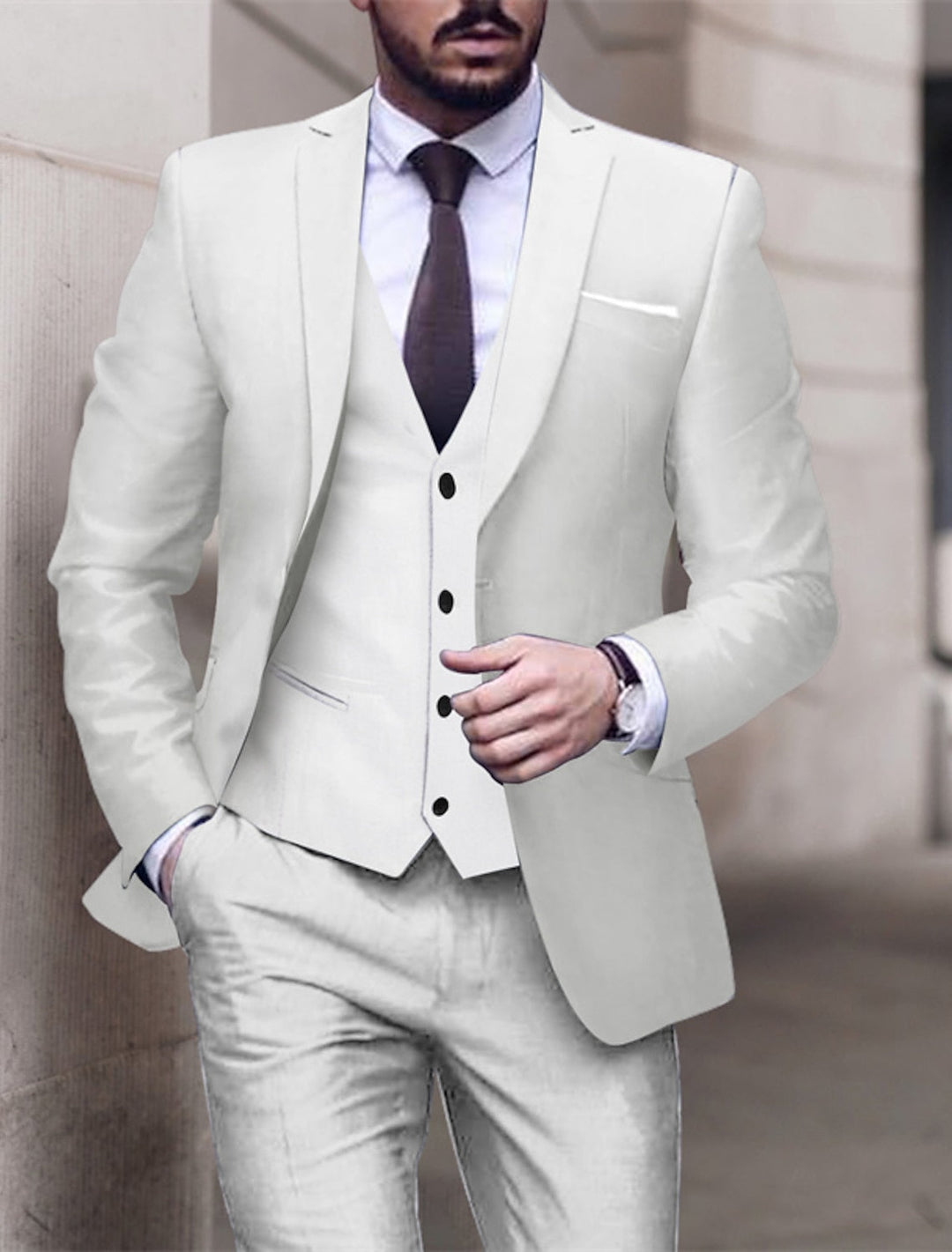 Men's Tailored Fit Single Breasted One-button 3 Pieces Solid Colored Wedding Suits