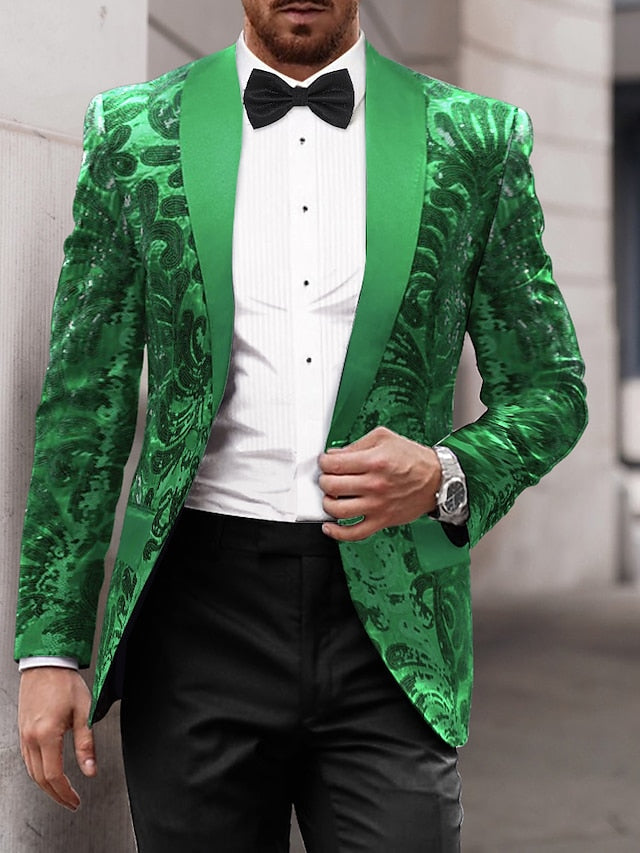 Men's Tailored Fit Single Breasted One-button Sequins Party Jacket