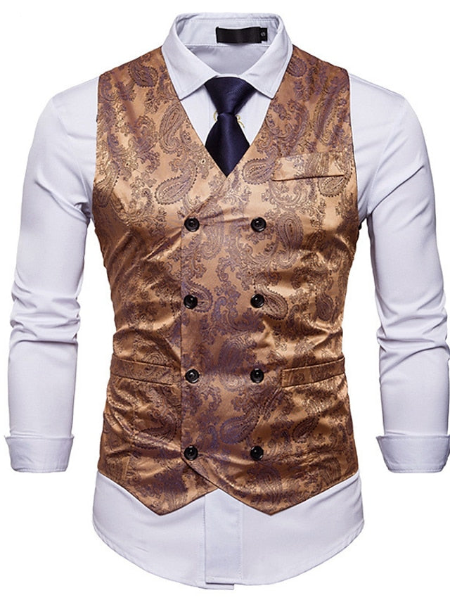 Men's Business Double Breasted More-Buttons Vest, Gold