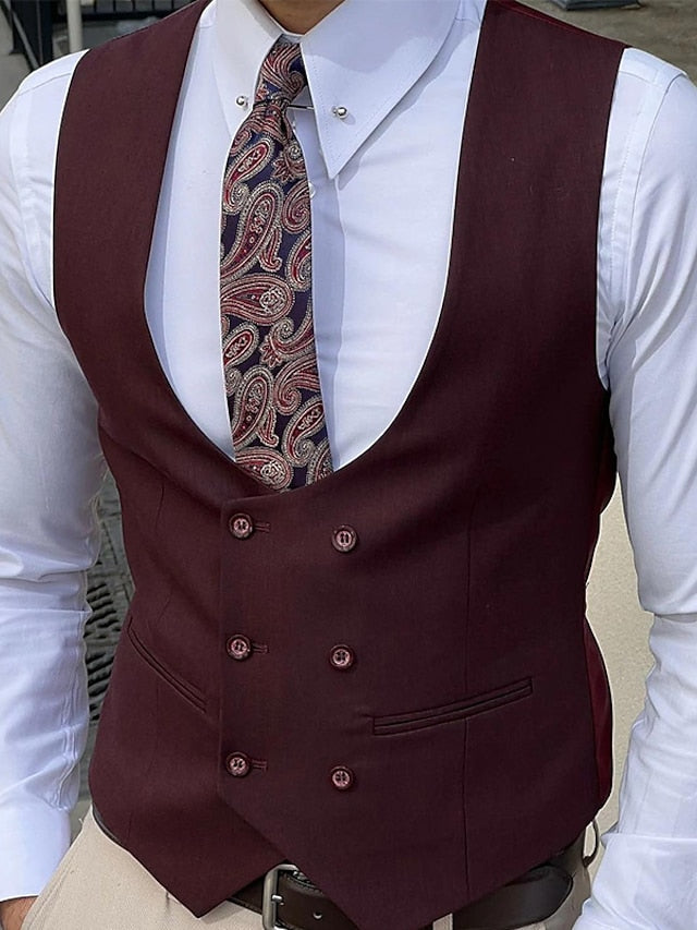Men's Business Double Breasted Six-buttons Vest - Mondressy