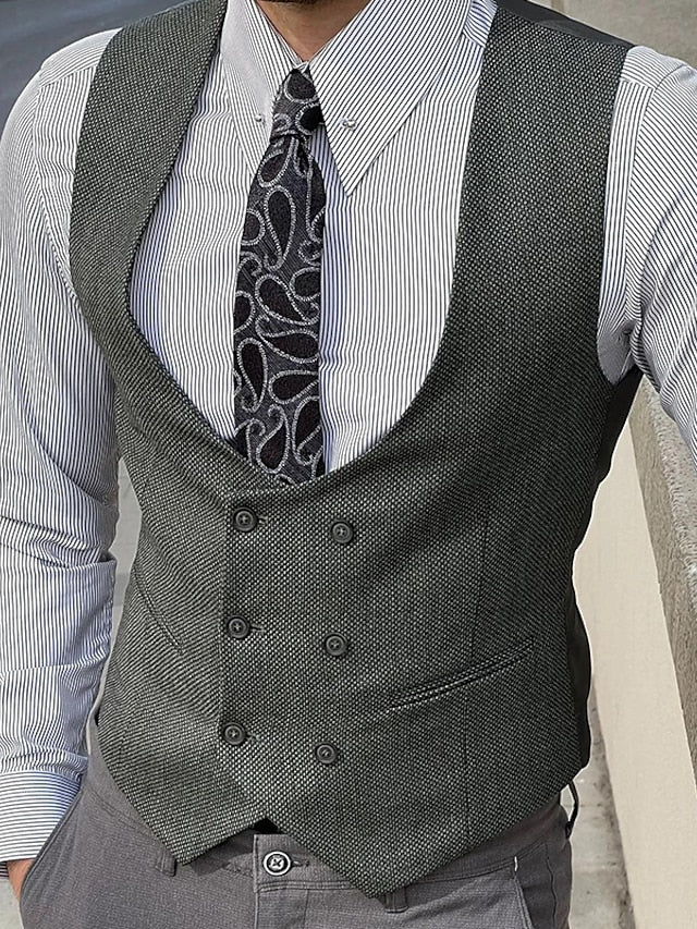 Men's Business Double Breasted Six-buttons Vest - Mondressy