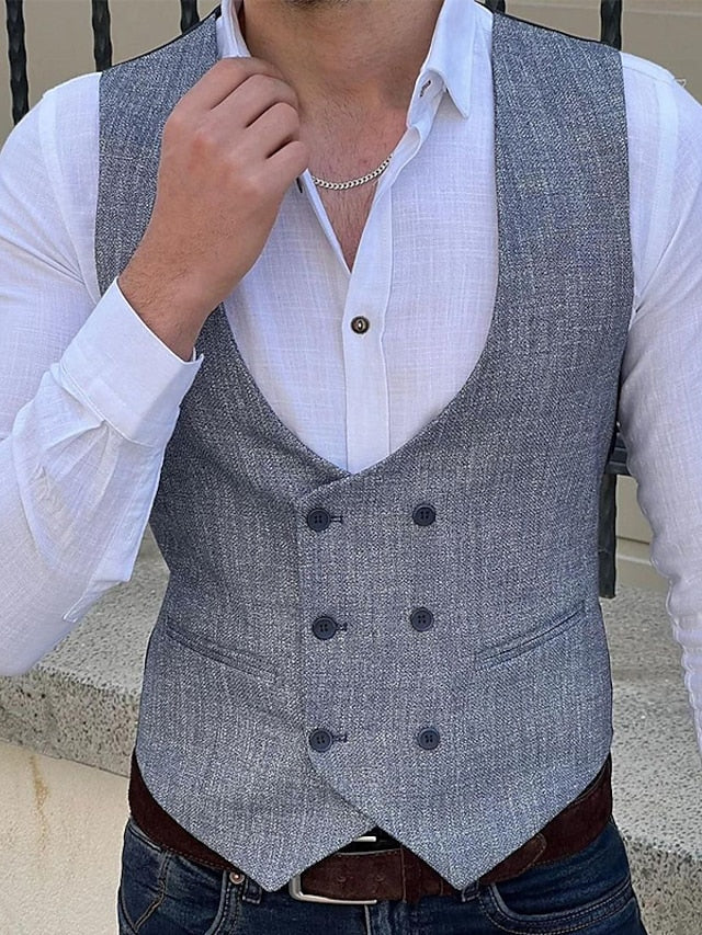 Men's Business Double Breasted Six-buttons Vest - Mondressy