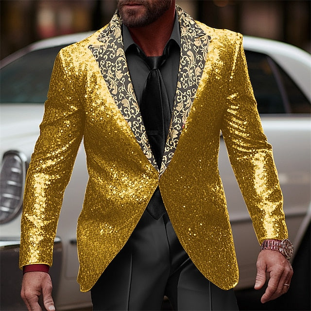 Men's Tailored Fit Single Breasted One-button Sequins Party Jacket