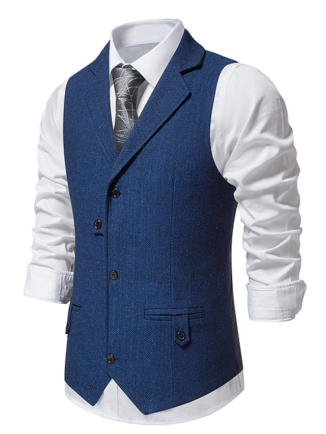 Men's Business Single Breasted Three-buttons Vest, Blue / S Men's Business Single Breasted Three-buttons Vest, Blue / S