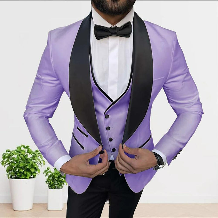 White Champagne Gray Men's Tailored Fit 3 Pieces Solid Colored Single Breasted One-button Party Suits