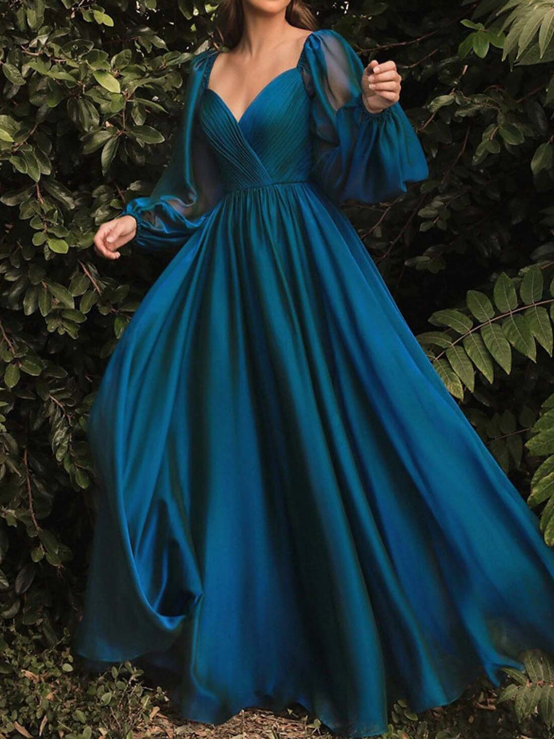 Teal V-Neck Evening Dress 2026 for Women Chiffon A-Line Long Puffy Sleeves Flowing Maxi Formal Gown Elegant Pleated Prom Evening Wear, Teal Teal V-Neck Evening Dress 2026 for Women Chiffon A-Line Long Puffy Sleeves Flowing Maxi Formal Gown Elegant Pleated Prom Evening Wear, Teal
