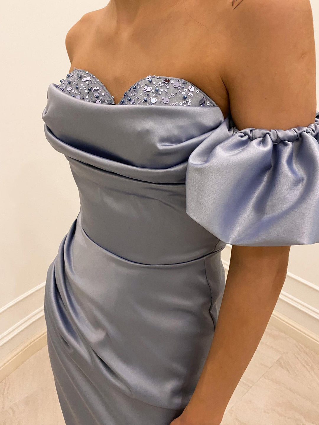 Sheath/Column Off-the-Shoulder Floor-length Long Dresses With Split Side & Sequins