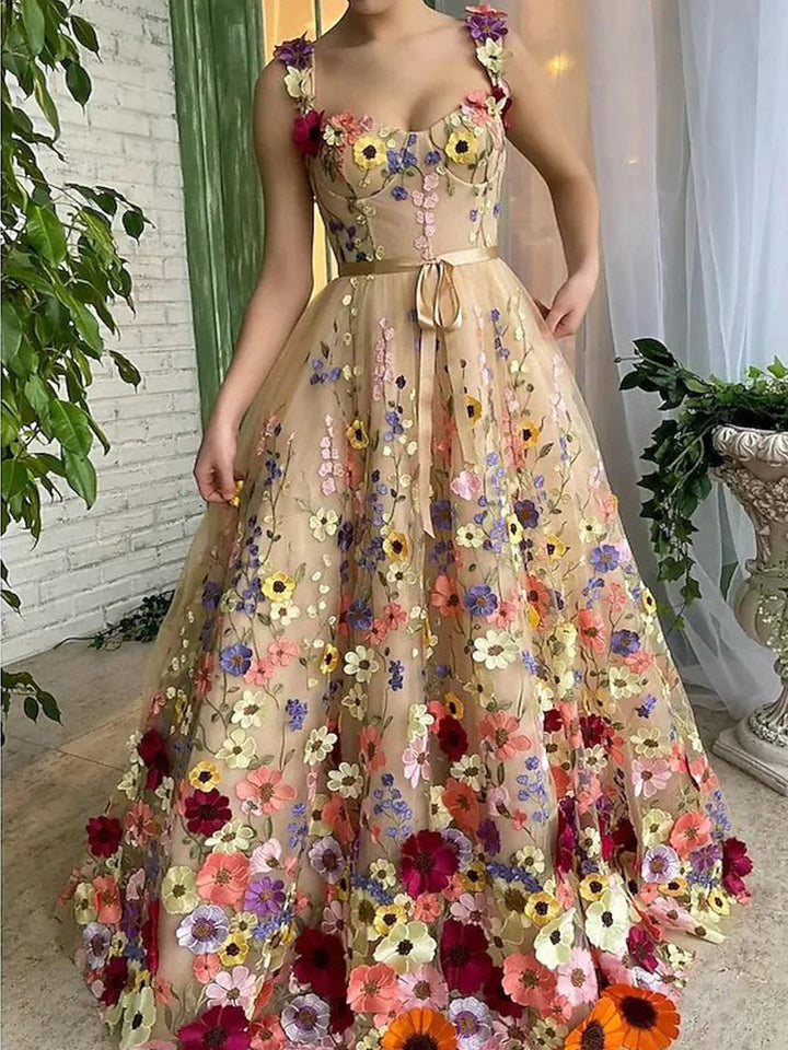 A-Line/Princess Sweetheart Long Prom Dresses With Embroidery