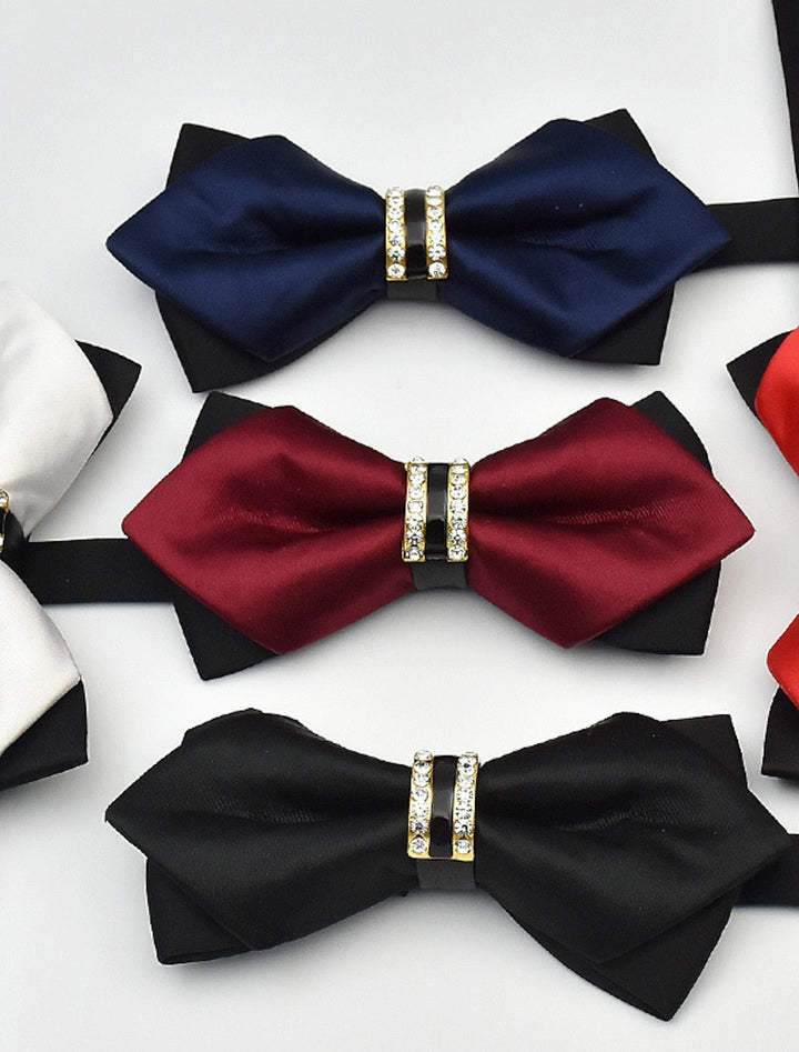 Men's Solid Colored Bow Tie with Rhinestones